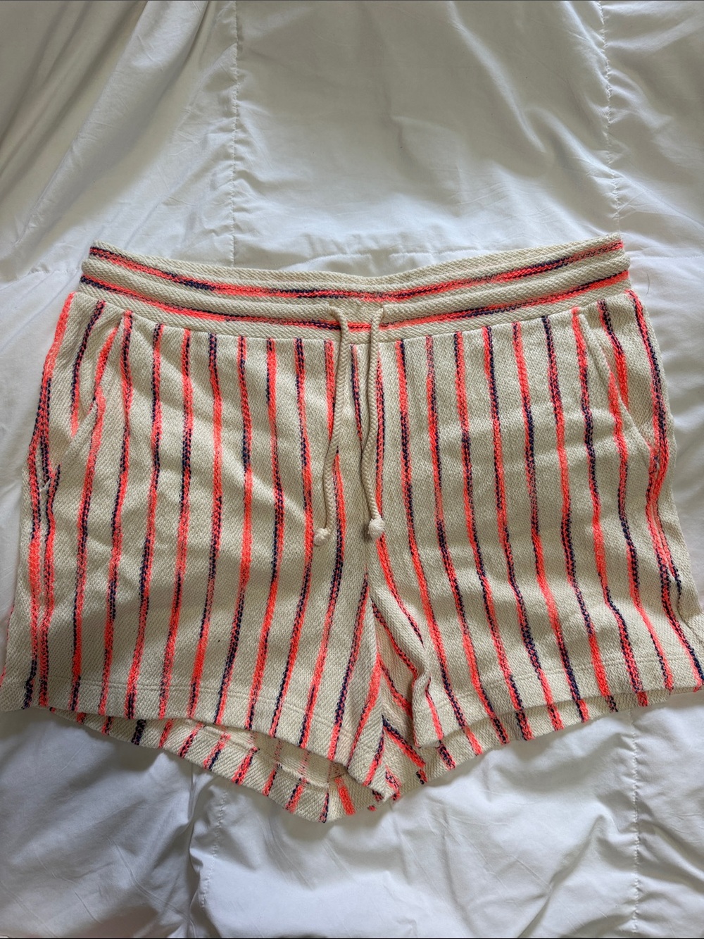 Lou & Grey Striped Knit Drawstring Shorts - Cream with Pink and Blue Stripes
